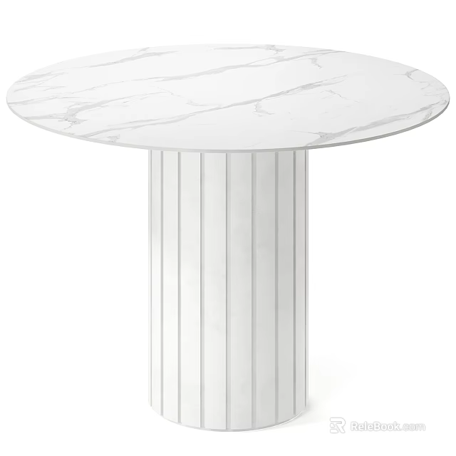 Round White Marble Top Dining Table With Fluted White Column Base 3d model