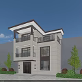 Modern Three Story Detached Villa With Light Exterior Large Windows And Greenery