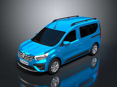 Blue Renault Van With Modern Design Roof Rack And Black Windows Shiny Exterior 3d model