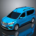 Blue Renault Van With Modern Design Roof Rack And Black Windows Shiny Exterior