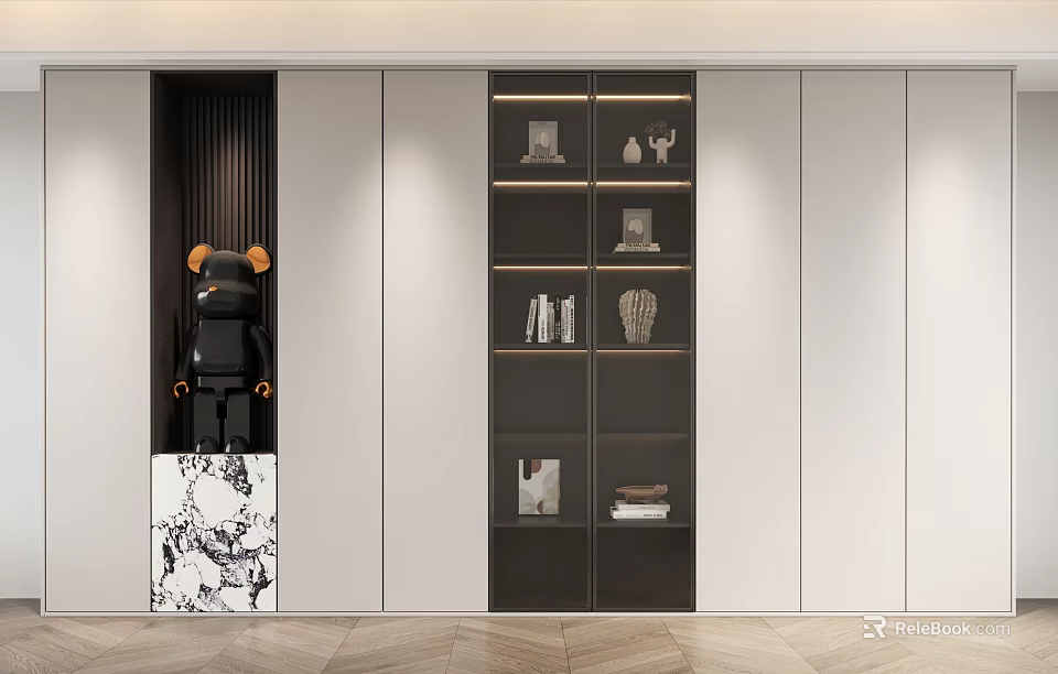 Modern Black White Bookcase Interior Design With Shelves Books And Decorative Objects 3d model 