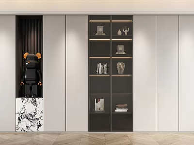 Modern Black White Bookcase Interior Design With Shelves Books And Decorative Objects 3d model