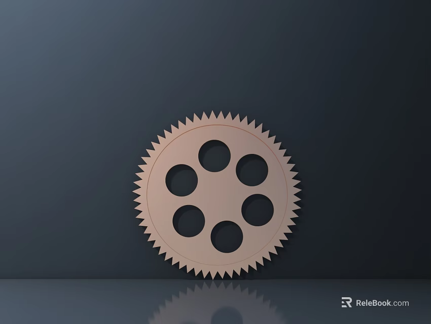 Light Brown Gear Shaped Wall Decor With Five Circular Holes Serrated Edges And Bottom Reflection 3d model 
