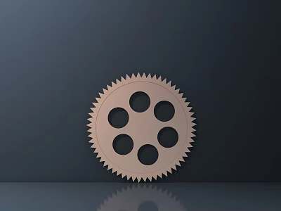 Light Brown Gear Shaped Wall Decor With Five Circular Holes Serrated Edges And Bottom Reflection 3d model