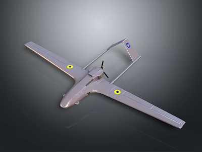 Gray Unmanned Space Drone With Yellow Wing Markings Blue Tail Emblem And Aeronautical Design 3d model