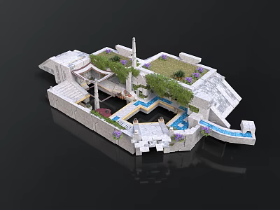 Architectural Model Featuring Courtyard Pool Greenery Steps Stone Platforms And Water Feature 3d model