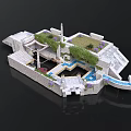 Architectural Model Featuring Courtyard Pool Greenery Steps Stone Platforms And Water Feature