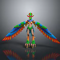 Vibrant Fantasy Game Movie Character With Colorful Feathered Wings Bird Head Decoration And Clawed Feet