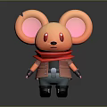 Cartoon Mouse Character With Big Ears Red Eyes Red Scarf Pink Vest And Gray Shorts