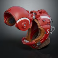 Red Futuristic Helmet Design With Mechanical Details White Stripes Interior Lining And Number 5