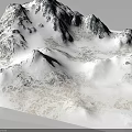 Snowy Mountain Terrain with Snow Covered Peaks Rocky Ridges and Frozen Landscape
