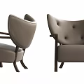 Modern Single Sofa with Curved Tufted Backrest and Wooden Legs Design