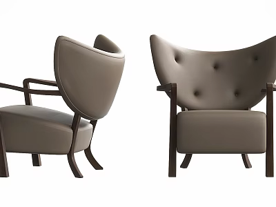 Modern Single Sofa with Curved Tufted Backrest and Wooden Legs Design 3d model