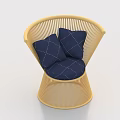 Modern Rattan Leisure Chair With Navy Blue Quilted Cushions And Natural Frame