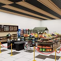 Supermarket Grocery Store Interior With Shelves Checkout Counter And Fresh Produce Sections