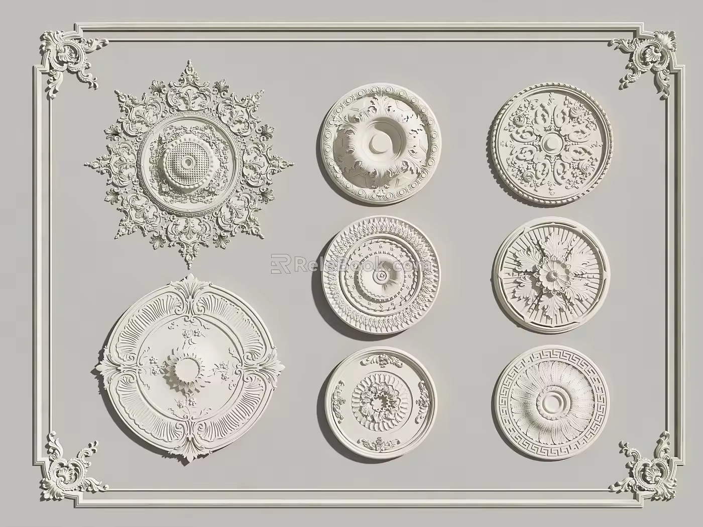 French plaster carved lamp panel plaster lines 3d model
