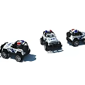 Three White Toy Police Cars With Blue Red Emergency Lights