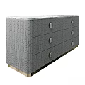 Gray Textured Storage Dresser With Round Metal Knobs And Gold Base 3d model