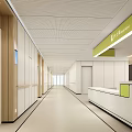 Modern Hospital Outpatient Clinic Corridor With Reception Desk And Wooden Walls Design