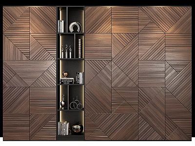 Modern Wooden Display Cabinet With Geometric Pattern Wall Design 3d model