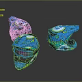 Blue Sports Helmets With Colorful Patterns And Reflective Modern Design