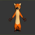 3D Cartoon Fox Character With Orange White Fur Green Eyes Standing Pose In Game Movie
