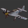 Vintage Gray Fighter Plane With 524 Number Star Stripes Insignia And Yellow Propeller