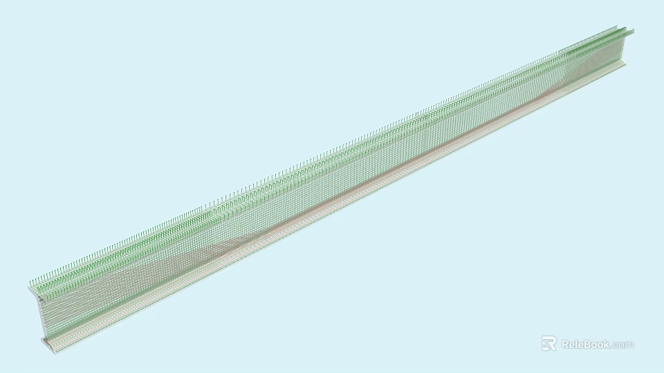 Long Slender Light Green Grid Like Structure on Light Blue Background 3d model 
