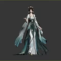 Elegant Traditional Chinese Female Costume With Turquoise Flowing Skirt Long Sleeves And Hairpin