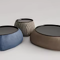 Three Modern Coffee Tables with Leather Finish and Houndstooth Pattern Design 3d model