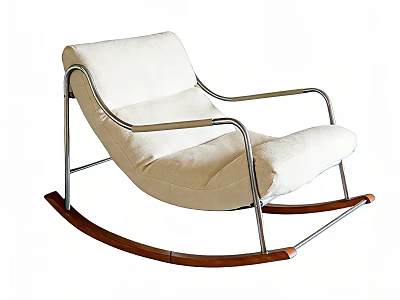 Modern Single Seater Rocking Sofa With Cream Padded Seat And Metal Frame Wooden Base 3d model