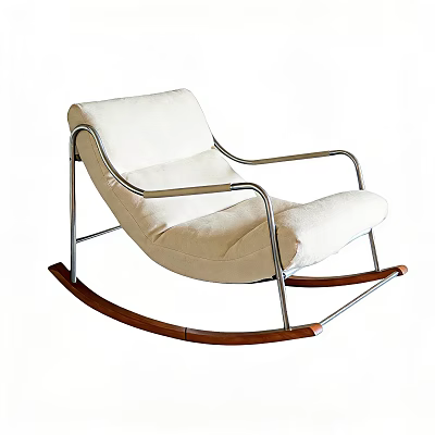 Modern Single Seater Rocking Sofa With Cream Padded Seat And Metal Frame Wooden Base 3d model