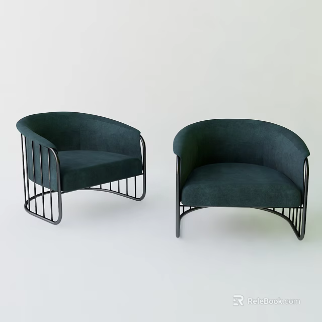 Modern Dark Green Single Seater Sofa With Black Metal Frame Comfortable Design 3d model
