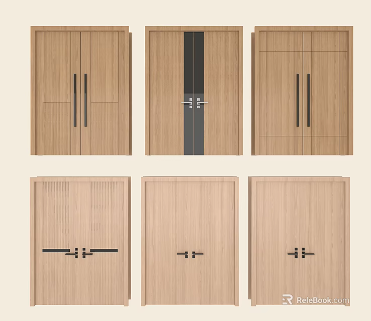 Multiple Wooden Door Designs With Different Handle Styles And Panel Details 3d model