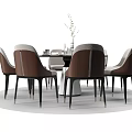 Modern Dining Table Set With Brown Beige Stitched Chairs And Vase Greenery 3d model