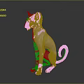 Pink Textured Dog 3D Model in Sitting Posture with Curled Tail on Dark Reflective Background