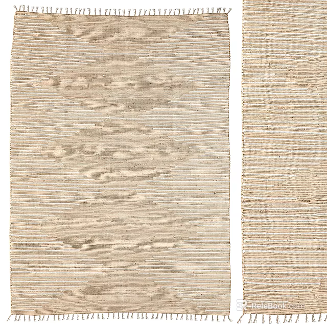 Neutral Color Handwoven Square Rug With Striped Diamond Pattern And Jute Material 3d model