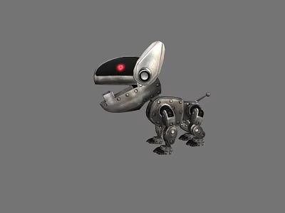 3D Model Robot Dog With Metallic Body Red Eye And Mechanical Joints 3d model