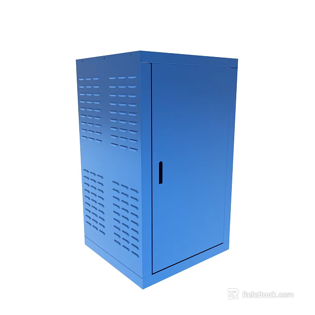 Blue Metal Cabinet With Ventilation Holes And Single Door Design 3d model 