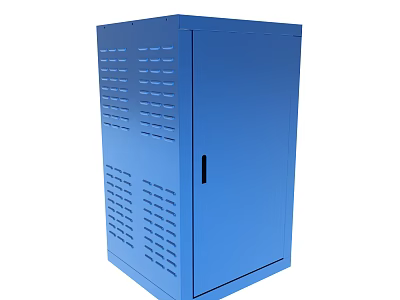 Blue Metal Cabinet With Ventilation Holes And Single Door Design 3d model