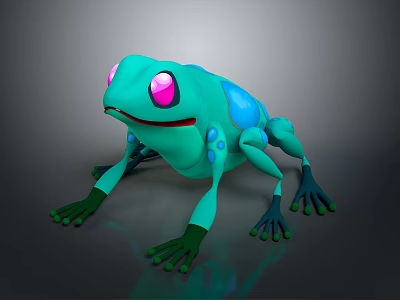 3D Animated Teal Frog Character With Pink Eyes And Blue Spots 3d model