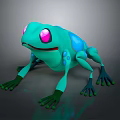 3D Animated Teal Frog Character With Pink Eyes And Blue Spots