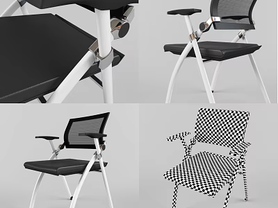 Stylish Leisure Chair Featuring Mesh Backrest Leather Seat And Checkerboard Pattern Metal Frame 3d model