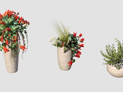 Various Bonsai Potted Plants with Colorful Flowers Green Foliage in Ceramic Pots and Lush Growth 3d model