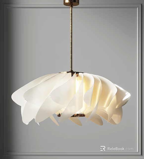 Elegant Modern White Petal Shaped Chandelier With Softly Illuminated Delicate Blades 3d model 