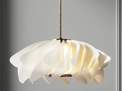 Elegant Modern White Petal Shaped Chandelier With Softly Illuminated Delicate Blades 3d model