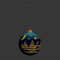 Blue Sweater With Christmas Ornament Pattern Gold Moon Stars Trees Red Ribbon