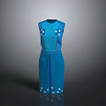 Elegant Blue Sleeveless Dress With White Floral Decorations And Classic Design