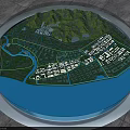 Commercial Urban Planning Model Display Device with Circular Design Green Areas and Water Features