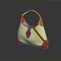 Stylish Beige And Red Handbag With Golden Double G Logo Design